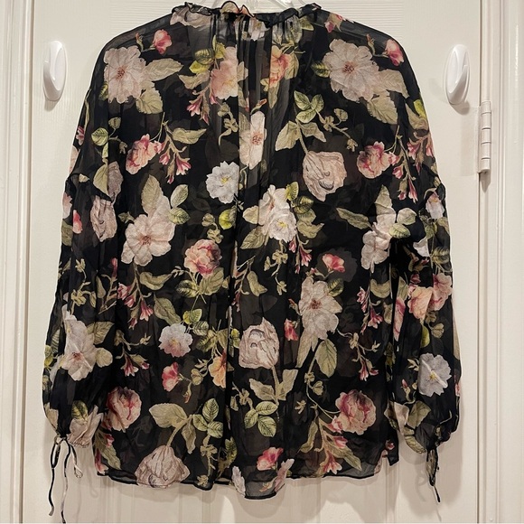 Alice + Olivia Julius Floral Blouse Women’s Small Blouson Sleeve Silk Sheer Top - Picture 4 of 11